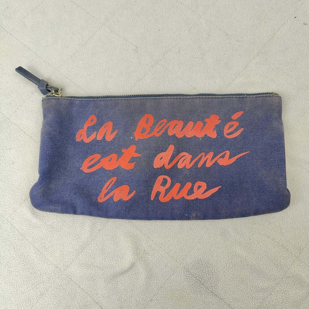 Clare V Blue and Red Canvas Pouch